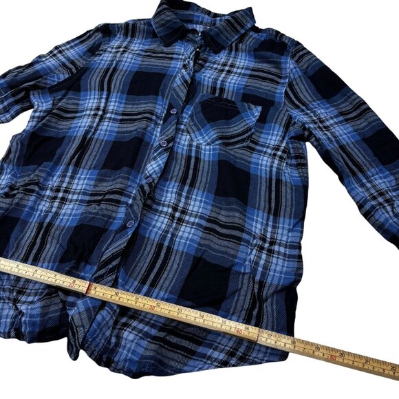 Blue & Black Plaid Button-Up Long Sleeve Shirt By Lola River Size M - Picture 9 of 10